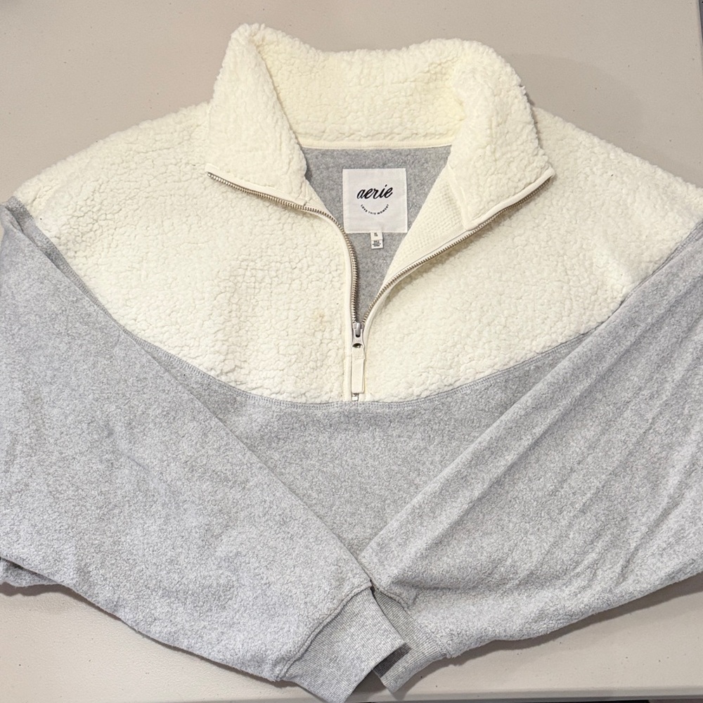 Aerie Cream and Gray Half-Zip Sherpa